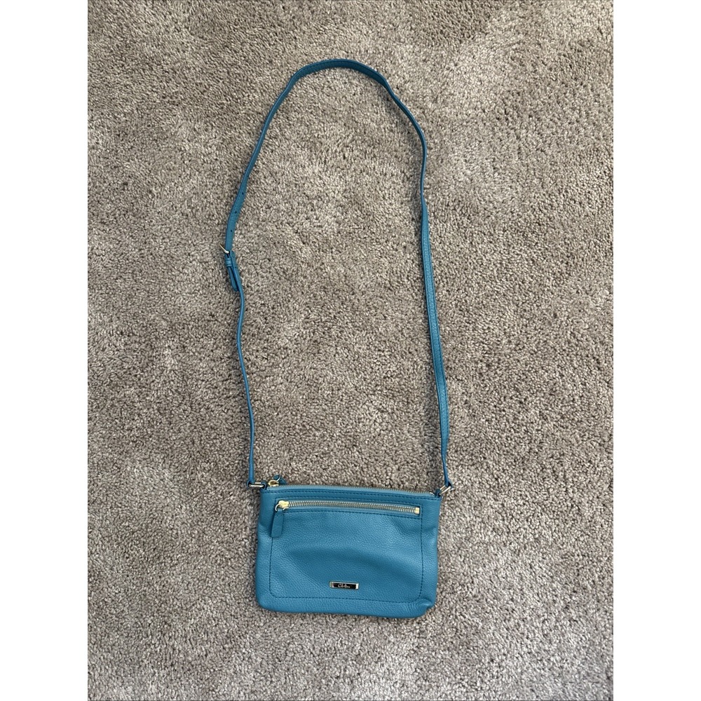 Cole Haan Teal Aqua Pebbled Leather Small Rectangle Crossbody Purse Bag